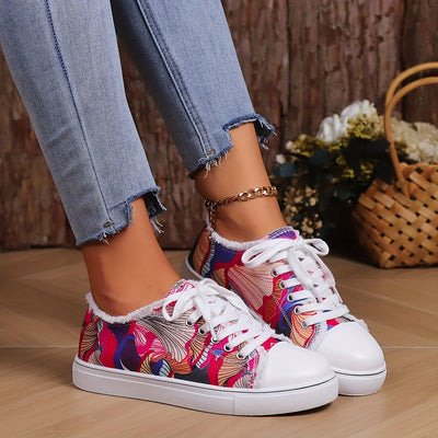 Art-Inspired Lace-Up Canvas Sneakers: Elevate Your Casual Style with Printed Low Tops