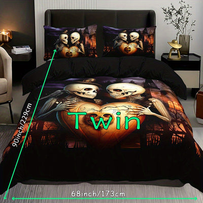 Dark Love Castle Skull Print Duvet Cover Set: Transform Your Bedroom with Gothic Fashion