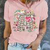 Skeleton Flower and Heart Graphic Tee: Embrace Summer Style with Casual Sports T-Shirts for Women