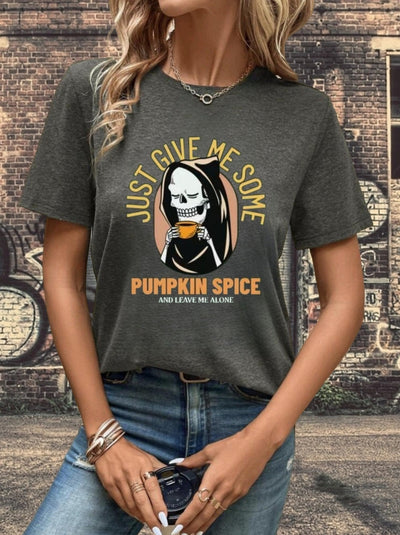 Spooky Chic: Halloween Skull Letter Print T-Shirt - A Must-Have Casual Crew Neck Short Sleeve T-Shirt for Women's Clothing