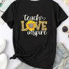 Teacher Love Inspire Letter and Leopard Print T-Shirt, Short Sleeve Crew Neck Casual Top For Spring & Summer, Women's Clothing