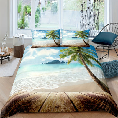 Sunny Beach Palm Tree Duvet Cover Set: Embrace the Tropical Vibes in Your Bedroom