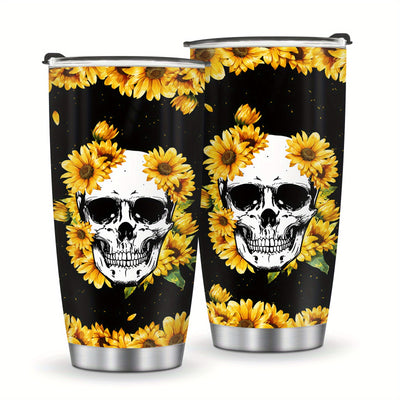 Spooky Delights: Halloween Skull Pumpkin Coffee Tumbler - Cold Insulated Coffee Cups for All-Season Sipping - 20oz Stainless Steel Travel Mug with Lid - Ideal Gifts for Skull Lovers and Friends