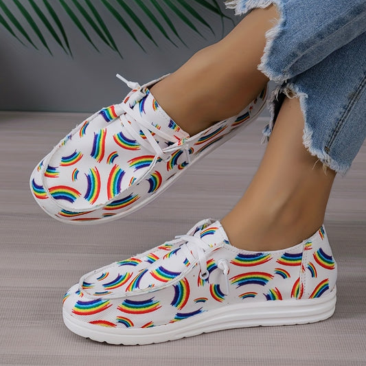 Women's Rainbow Pattern Canvas Shoes - Lightweight and Comfortable Low Top Shoes