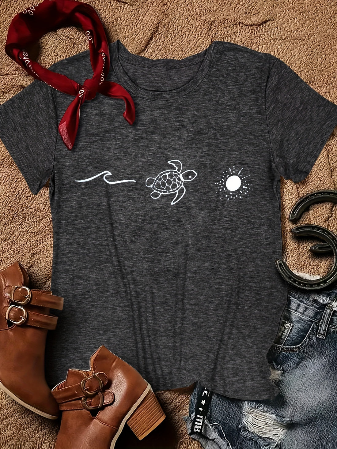 This timeless Turtle Print Crew Neck T-Shirt is made with a high quality fabric blend that is soft to the touch and comfortable for all-day wear. The unique design gives it an eye-catching look that can be paired with a variety of outfits for a stylish way to update your spring/summer wardrobe.