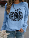 Halloween Pumpkin Pattern Sweatshirt: Spooky and Stylish Crew Neck Long Sleeve for Women