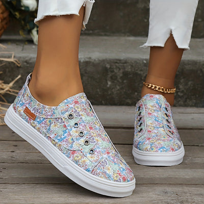 Blooming Beauty: Women's Floral Print Canvas Shoes for Casual Walking and Stylish Skateboarding
