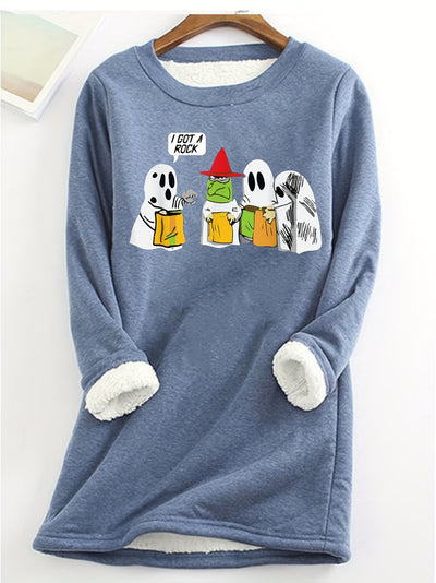 Halloween Ghost Pattern Pullover Sweatshirt: Spooky Style for Women's Casual Wear