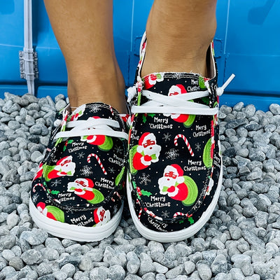 Women's Festive Santa Claus Print Slip-On Shoes: Lightweight, Comfy & Cute Christmas Canvas Flats