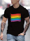 Rainbow Style Cartoon Cats Pattern Print Men's Comfy T-Shirt: Graphic Tee for Men's Summer Outdoor Clothing and Tops