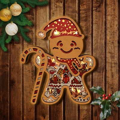 Whimsical Gingerbread Man Wood Carving Night Light: Festive Christmas Decoration and Thoughtful Gift