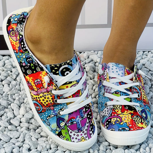 Women's Colorful Cartoon Leopard Print Slip-On Canvas Shoes: Comfy and Versatile Non-Slip Flats