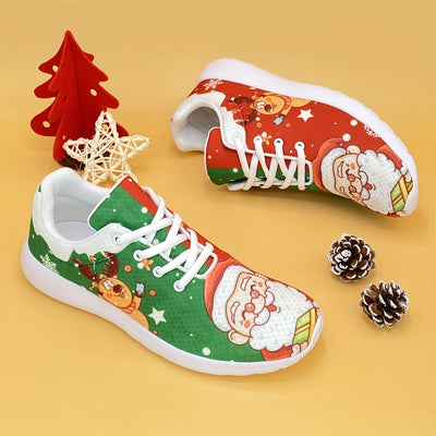 Step into Festive Cheer with our Shoes Christmas Santa Reindeer Print Running Shoes!