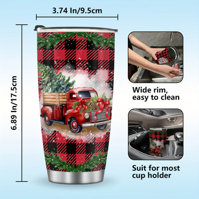 20oz Christmas Red Truck Pattern Stainless Steel Tumbler - Merry Christmas Tumbler - Xmas Gifts For Men, Women, Friend, Parent,Teacher