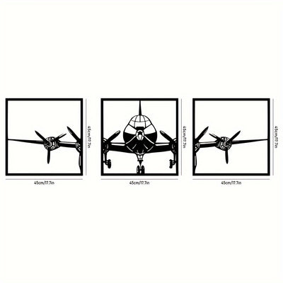 High-Flying Metal Wall Art: 3-Piece Aircraft Silhouette Decor Set for Home Décor, Restaurant, Café, and Garage