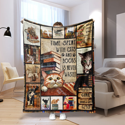This premium flannel blanket features a classic cartoon cat and book print that will add style and comfort to your bedroom, couch, or sofa. Crafted from soft, durable flannel, this blanket is lightweight yet cozy, perfect for a snuggly nap