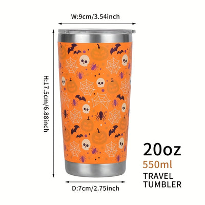 20oz Stainless Steel Halloween Pumpkin Pattern Tumbler with Lid and Straw - Double Walled Insulated Water Bottle for Cold Drinks, Perfect for Summer and Winter Travel