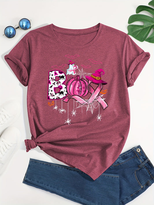 Halloween Boo Pattern Crew Neck T-shirt: Embrace the Spooky Spirit in Style