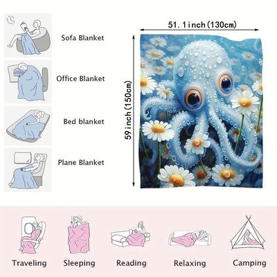 Ultra-Soft Octopus Daisy Pattern Blanket: Perfect Casual Sofa Throw for All-Day Comfort - High-Definition Digital Printing for a Vibrant Look - Multifunctional & Skin-Friendly Flannel Blanket