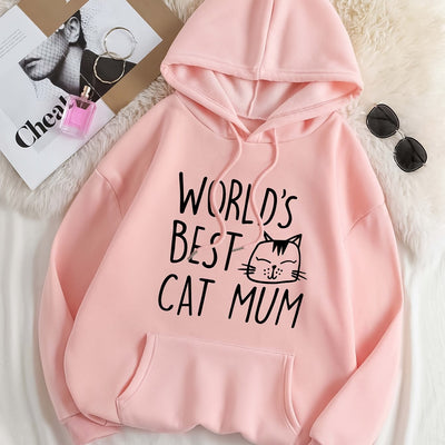 Cute and Cozy Cartoon Letter Cat Print Hoodie: A Must-Have Addition to Women's Fashion