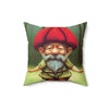 Gnomes, Yoga, Forest, Small Mushrooms, Cute Yoga Have Red Head, Spun Polyester Square Pillow