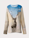 Womens' Elk Print Crew Neck Sweatshirt: Casual and Cozy for the Perfect Spring/Fall Look