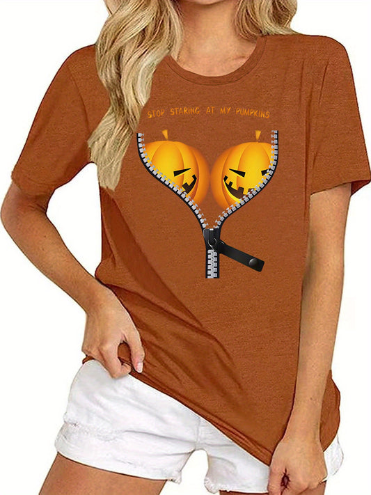 Stay stylish and festive with the Pumpkin Zipper Pattern T-Shirt. Perfect for adding a spooky yet fashionable twist to your wardrobe, this shirt boasts quality materials and a unique pattern with a pumpkin zipper to make it a go-to addition for your clothing collection.