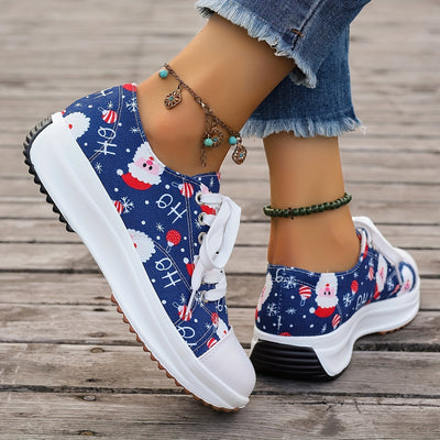 Christmas Style Lace-Up Sneakers: Festive Santa Claus Pattern for Women