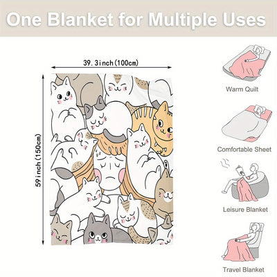 Cozy Up with Our Super Soft Cat Pattern Blanket - Perfect for All Seasons!