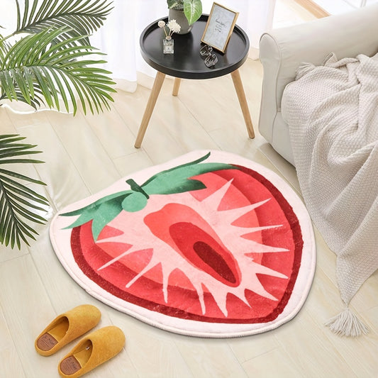 Cartoon Strawberry Pattern Bath Rug: A Soft, Non-Slip Carpet for a Cozy and Playful Bathroom Décor