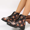 Rose Skull Combat Boots: Edgy & Stylish Halloween Ankle Boots for Women