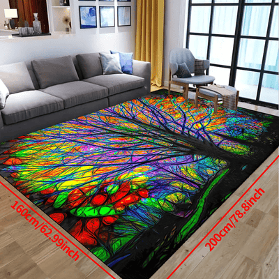 Colorful Trees: Aesthetic Non-Slip Rug for Vibrant Room Decor and Comfort