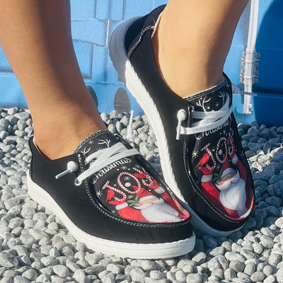 Festive and Comfy: Women's Cartoon Santa Claus Print Slip-On Shoes – Perfect for Christmas!