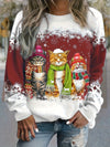 Winter Wonderland: Christmas Cat Print Pullover Sweatshirt for Women