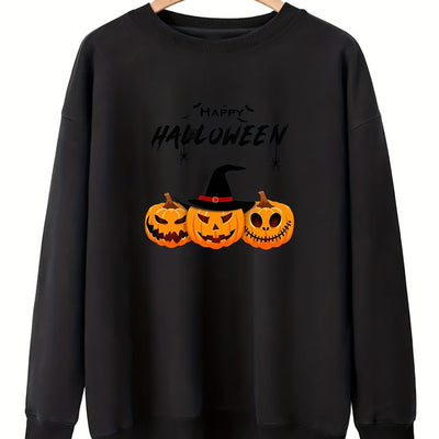 Pumpkin and Letter Print Plus Size Halloween Sweatshirt: A Cozy and Casual Must-Have for Women