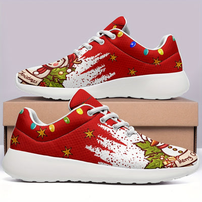 Festive Christmas Snowman and Lantern Pattern Women's Sneakers: Comfortable, Soft, and Stylish for Outdoor Adventures