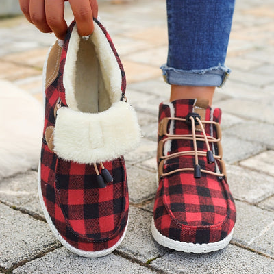 Cozy and Stylish: Women's Ethnic Geometric Pattern Slip-On Thermal Lined Flat Fuzzy Shoes for Winter