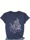 Stylishly Chic: Women's Casual Crew Neck Cactus Graphic Print T-Shirt