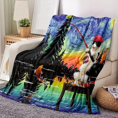 Van Gogh Art Kitten Fishing Flannel Blanket: A Cozy Throw Blanket for All Seasons