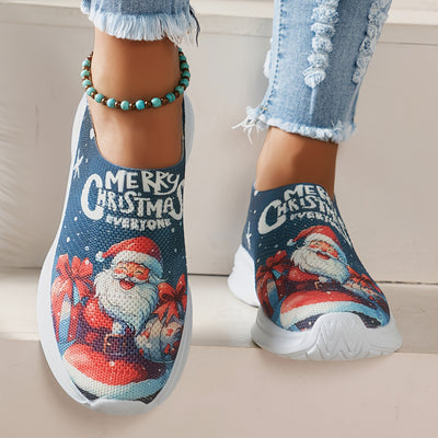 Festive and Cozy: Women's Santa Claus Print Sneakers for Stylish Christmas Spirit
