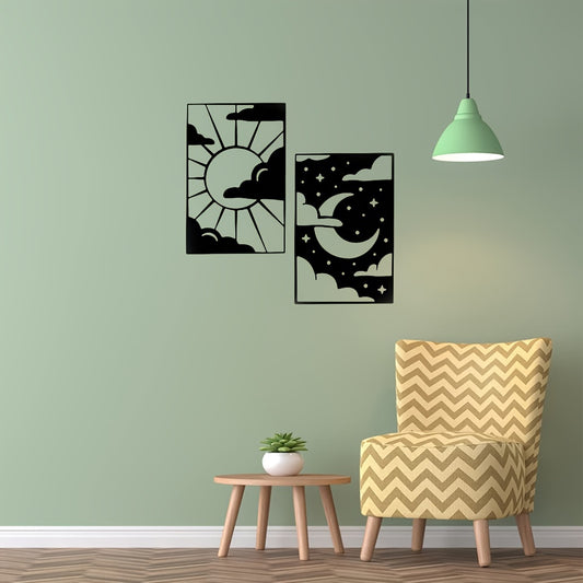 Abstract Metal Art: Captivating Sun and Moon Design for Modern Home Decor and Housewarming Gifts