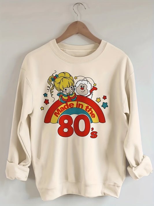 Women's Made in the 80s & Cartoon Print Sweatshirt - Comfortable Long Sleeve Crew Neck Casual Sweatshirt for Spring & Fall