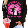 Spooktacular Halloween Cat and Pink Letter Print Pullover Sweatshirt: A Cozy and Stylish Addition to Your Fall/Winter Wardrobe