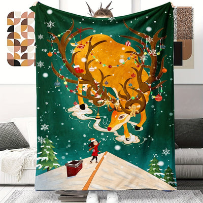 Cozy Christmas Gift Blanket: Cartoon Reindeer Pattern for Sacred Dramas, Bedtime Stories, and All Seasons
