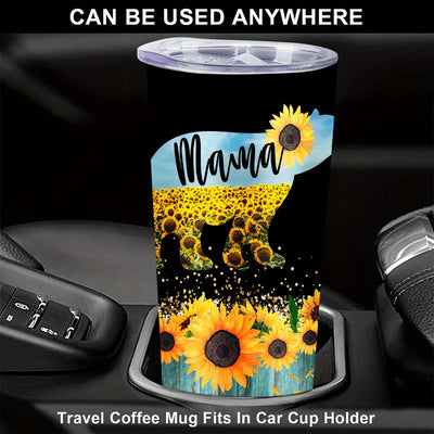 20oz Mama Bear Sunflower Glitter Tumbler - Perfect Gift for Thanksgiving and Mother's Day