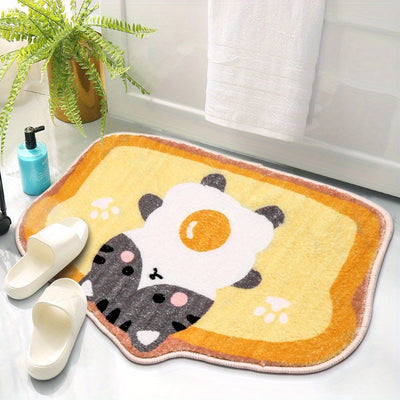 Cozy and Adorable: Toast Cat Pattern Bath Rug - Soft, Non-Slip, and Absorbent Bath Mat for Your Home, Kitchen, and Bathroom!