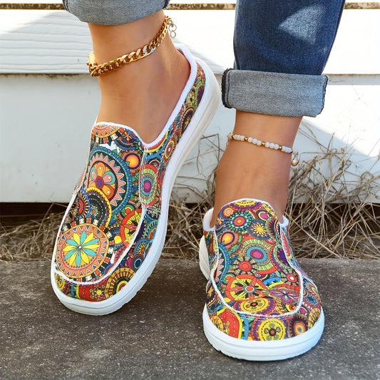 Comfortable Tribal Floral Pattern Canvas Shoes for Women -  Comfortable Low Top Walking Shoes