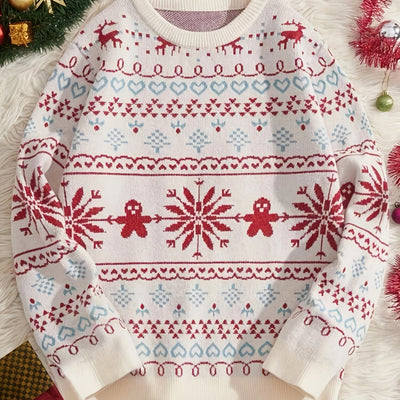 Winter Wonderland: Christmas Snowflake Knitted Pullover Sweater - Stay Cozy and Stylish This Season!