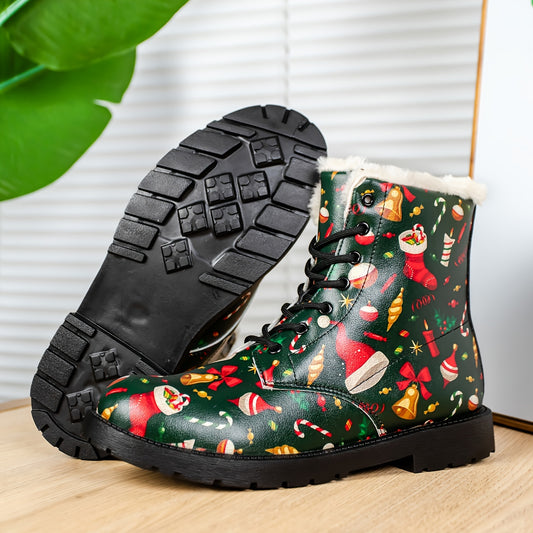 These Women's Christmas-inspired Chunky Heel Boots are designed to keep you looking festive & stylish all winter long. Crafted with a blend of leather & synthetic materials, these boots feature a chunky heel & are adorned with festive elements. They provide a unique style perfect for any holiday occasion.