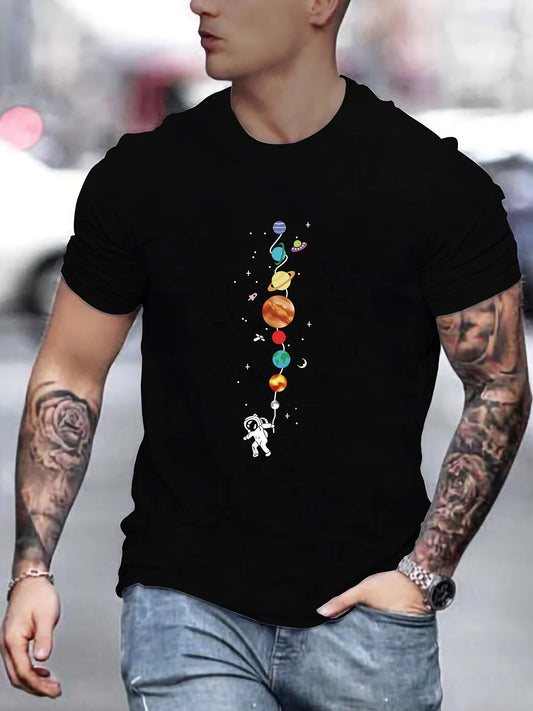 This Exploring the Universe T-Shirt is perfect for any fan of the outer space. Featuring an astronaut and a solar system graphic, this men's Casual Sports Loose T-Shirt is made of 100% cotton for a comfortable fit. Show off your enthusiasm for the universe in style.